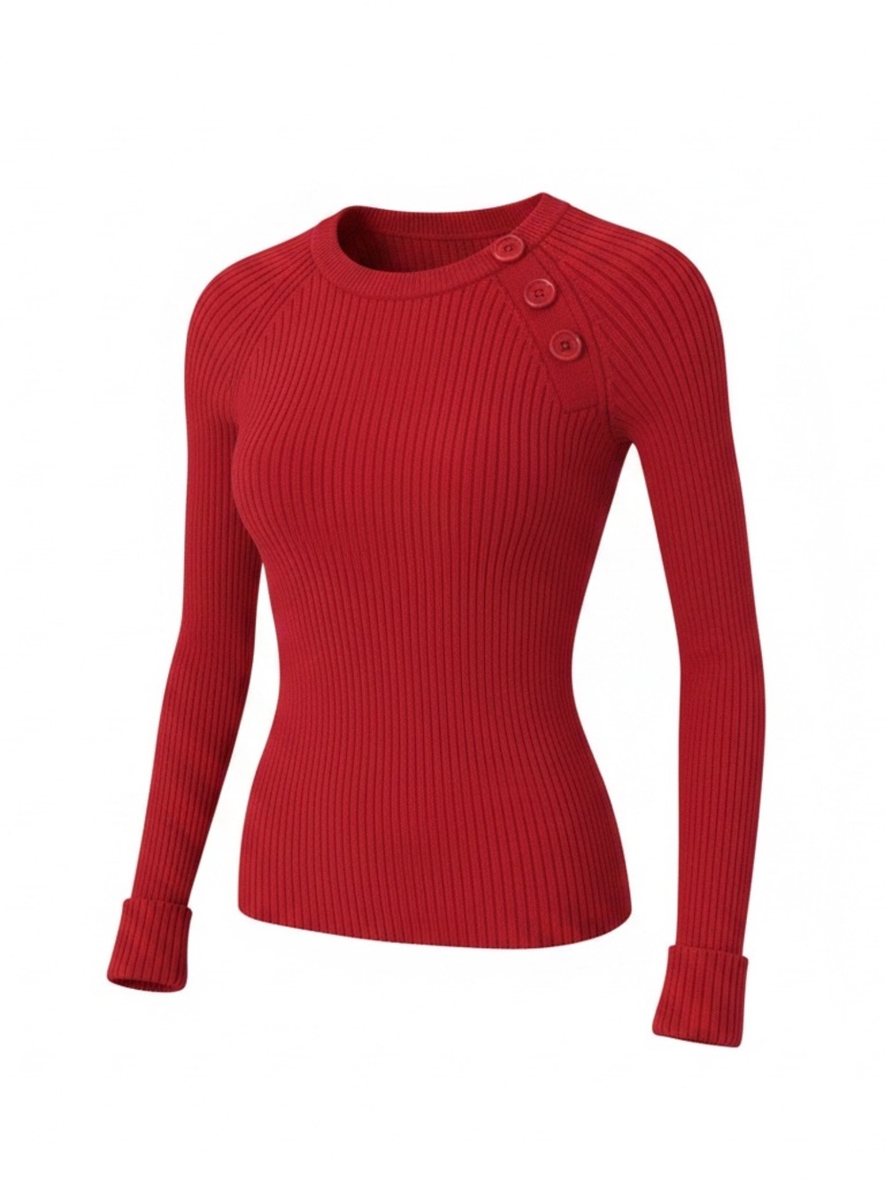 LOFT Red Ribbed Button-Shoulder Knit Top - Picture 2 of 3